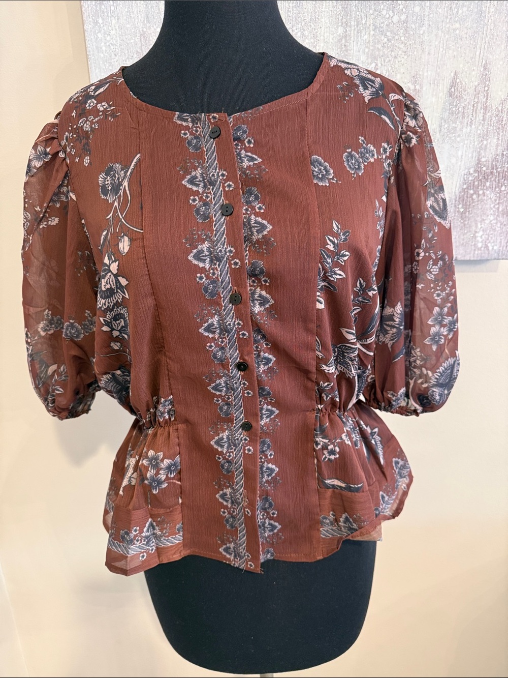 Women's Floral Button-Front Peplum Top - Rustin color size medium